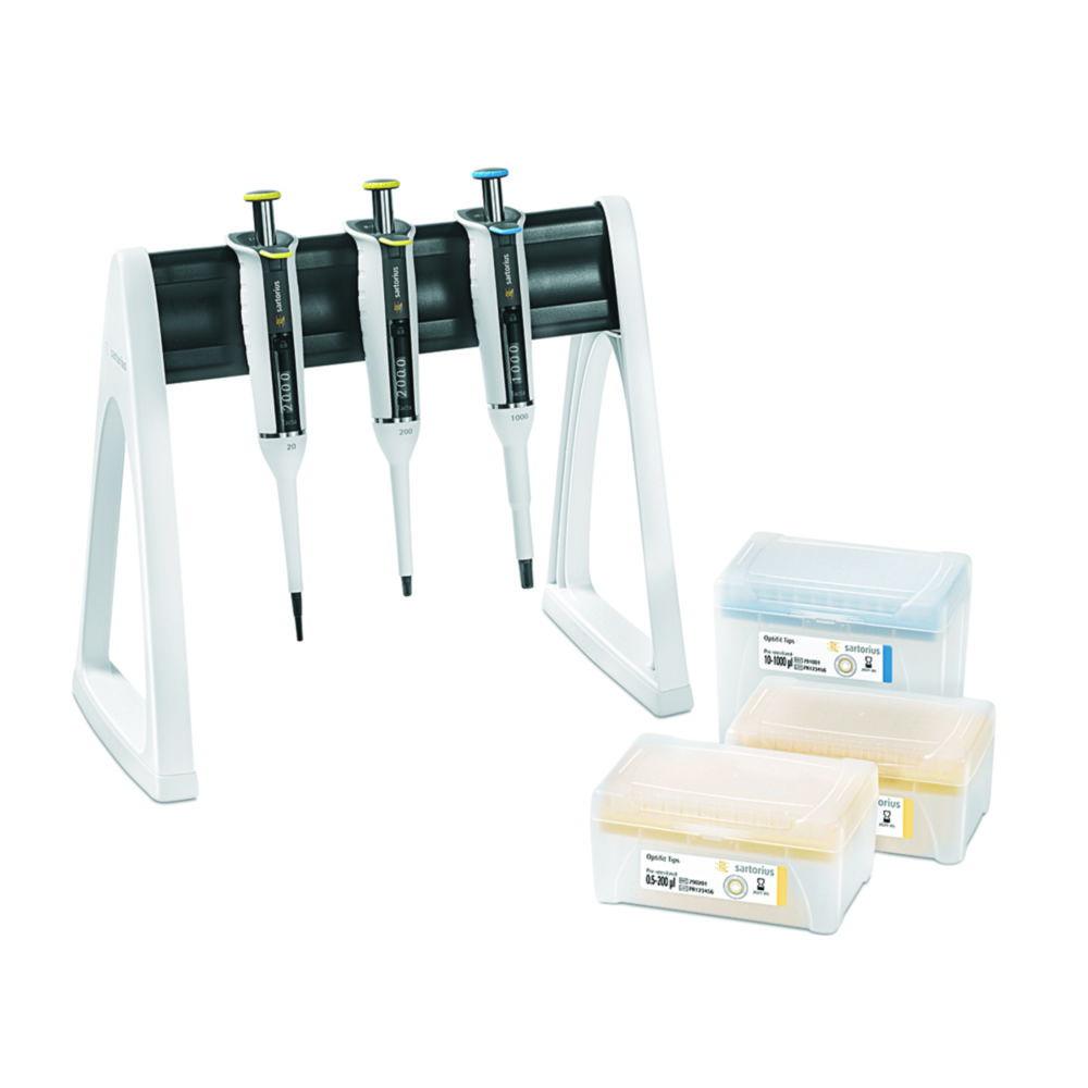 Sartorius Tacta Pipette 3-Pack 20 including Linear Stand and Tacta Pipetten: 2-20; 20-200; 100-1000 µl and Sartorius Optifit Tip Tray Box