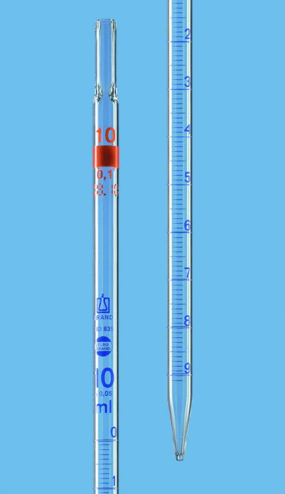 Measuring pipette 2 ml:0.01 ml AR-glass, BLAUBRAND®, cl. AS, full drownspout, blue grad. pack of 12