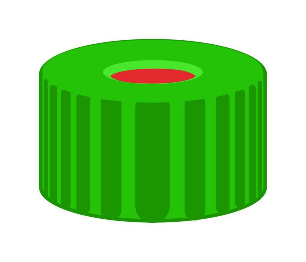 Macherey-Nagel Screw-cap N 9, PP Hole, Red Rubber/FEP Colourless, Hardness: 40° Shore A, Septa Thickness: 1.0mm, Pack of 100

