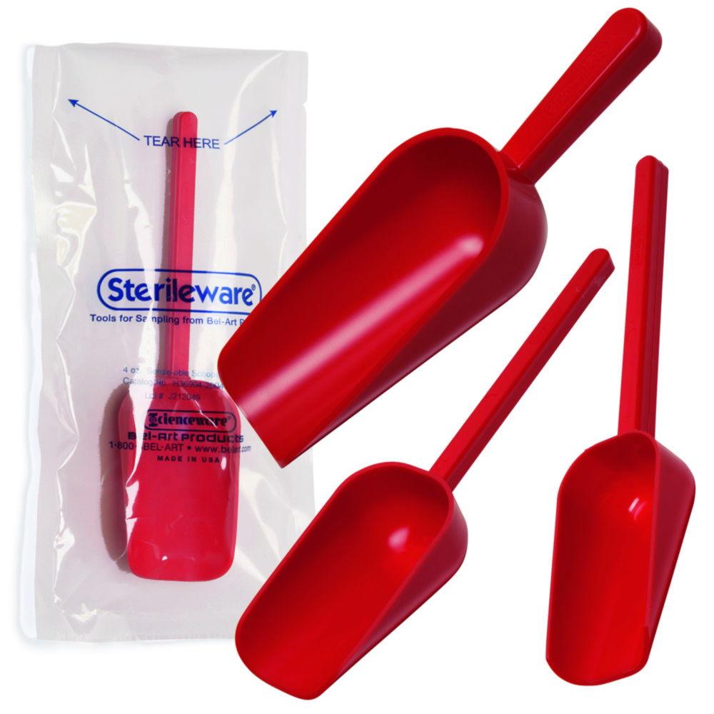 Bel-Art Sampling Scoops, PS Sterile, Red Cap, Approx. 60 ml, Pack of 100