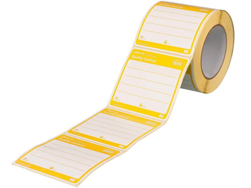 Bürkle Control Seals Close-It Food Yellow, 95x95 mm, Printed Roll 500 Pieces