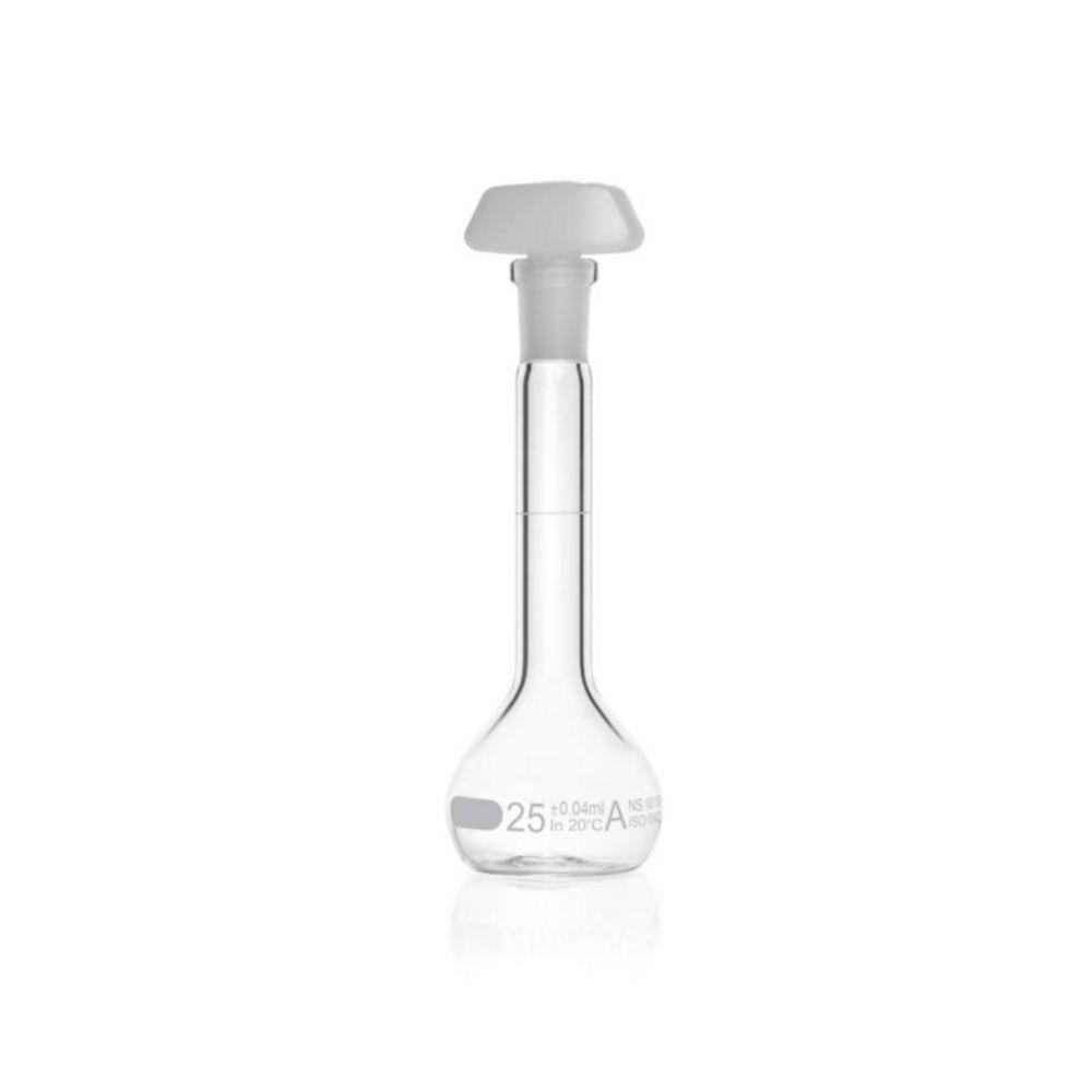 DWK Duran 25 mL Class A Volumetric Flask with Blue Graduation and Polyethylene Stopper NS 10/19