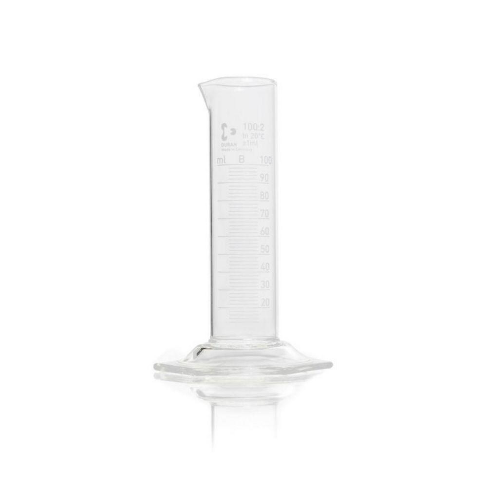 DWK Duran Measuring Cylinder, Low Form, with Spout, Hexagonal Base, with Graduation, 100 ml
