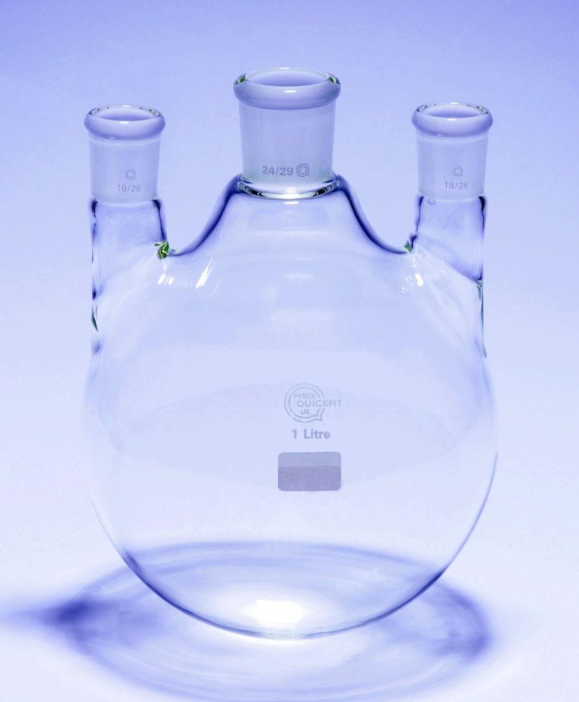 DWK Three-Neck Round Bottom Flask, 1000 mL, Center Neck NS 34/35, Side Necks NS 19/26