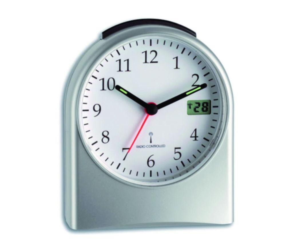 TFA Dostmann Radio-Controlled Alarm Clock Analog Display Silver/White including Battery

