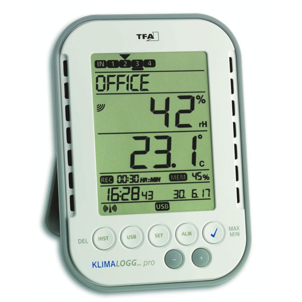 TFA Dostmann Profi-Thermo-/Hygrometer HygroLogg Pro with Datalogger Function, White/Grey, Measuring Range Temperature 0...50°C