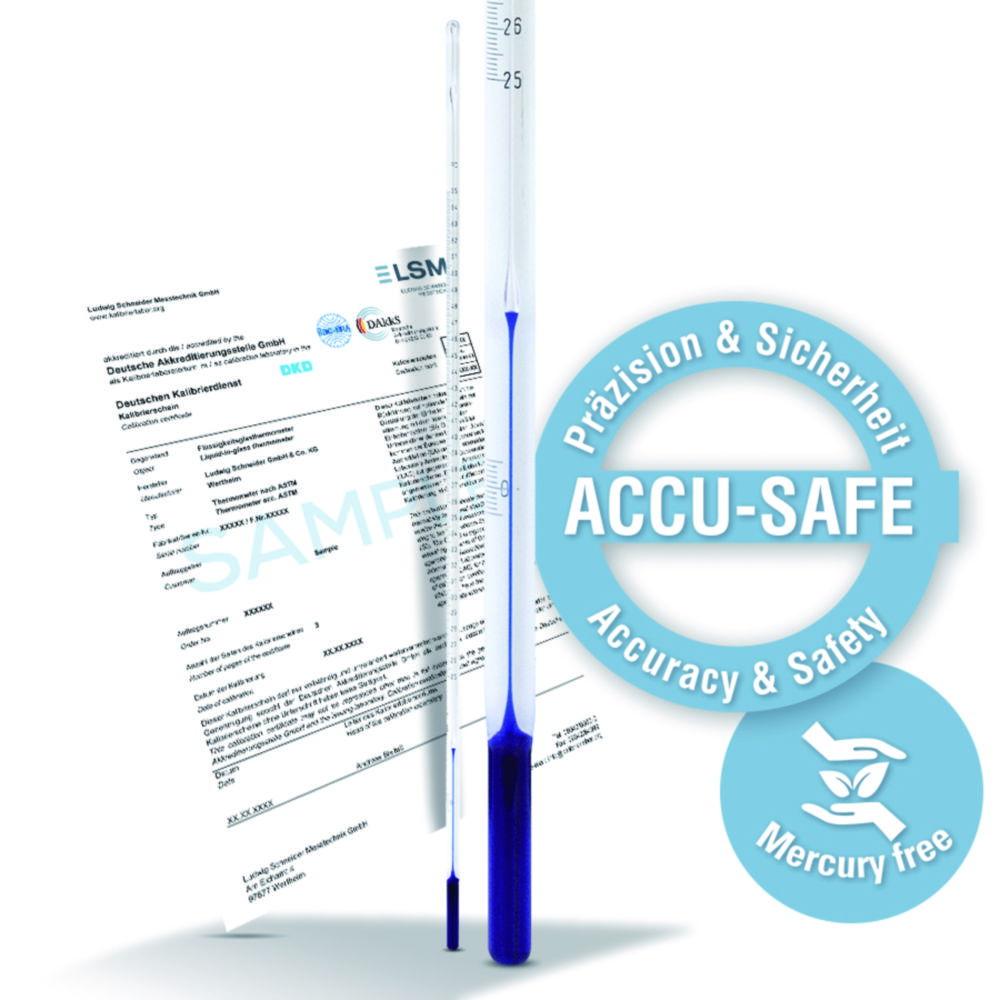 Ludwig Schneider ASTM-like Thermometer S82F 0…+220°C Stem Type, Total Length 180 mm, Blue Filling