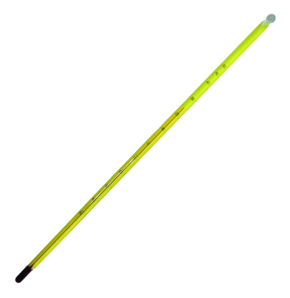 Ludwig Schneider Precision Cold Laboratory Thermometer Stemform, -100°C to +100°C, 1°C, Yellow-Backed Round Capillary, Alcohol Filling, L: 300 mm, Calibratable