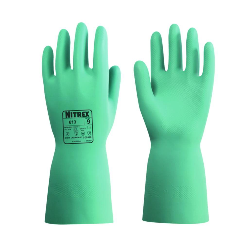 Chemical protective gloves Nitrex 613 L (9) nitrile, green, inside flocked, pack of 10 pair
