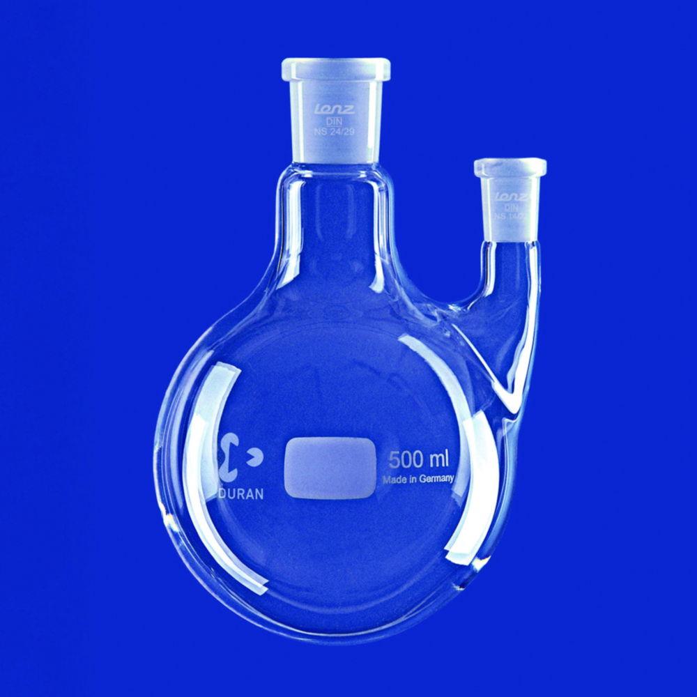 Lenz-Laborglas Round-Bottom Flasks, Two-neck, Side Neck Parallel, C. Neck NS 29/32, Side Neck NS 29/32

