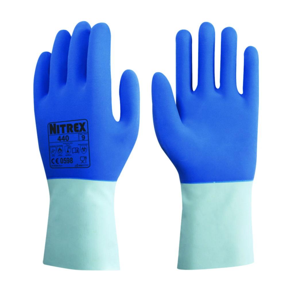 Chemical protective gloves Nitrex 440 L (9) latex, blue, cotton lining inside, pack of 10 pair