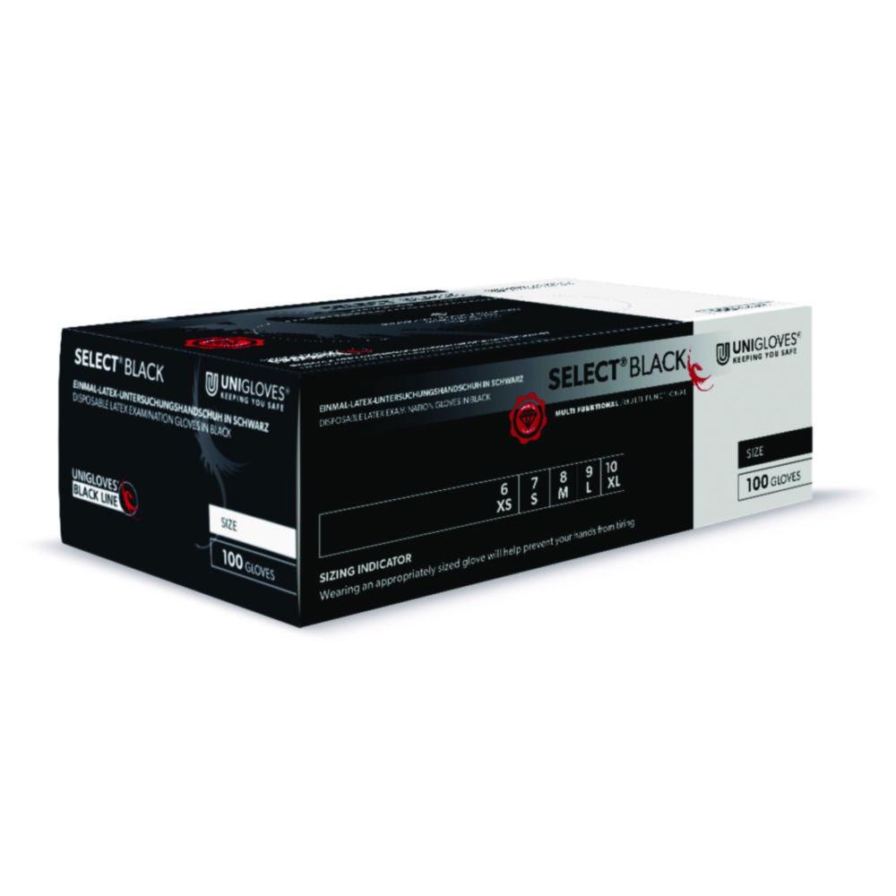 Examining gloves size XL 9-10 UNIGLOVES "SELECT BLACK", Latex non sterile, powder free, pack of 100