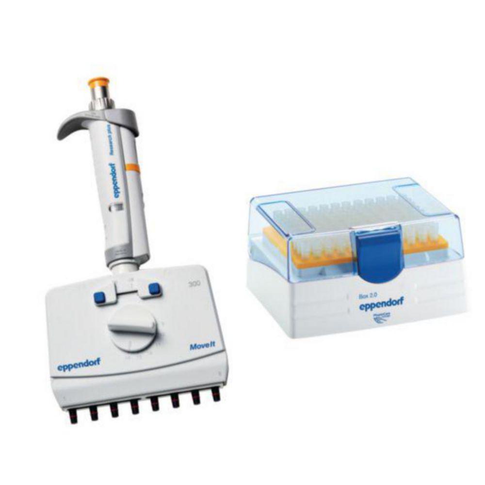 Eppendorf Research Plus Move It 8-Channel 30-300 µL, Orange, Adjustable Cone Spacing
