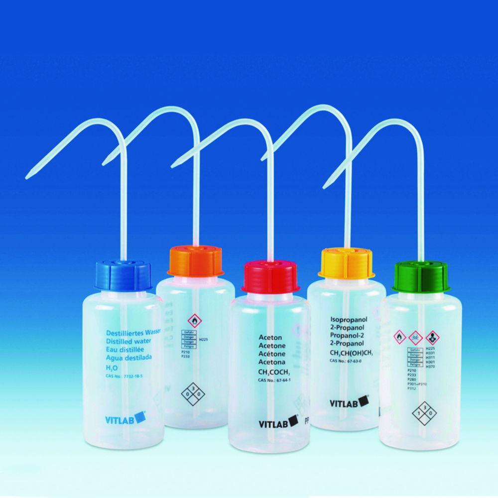 VITLAB Safety Washing Bottle 250 ml, PE-LD, GL 45, Ethyl Acetate, VENT CAP

