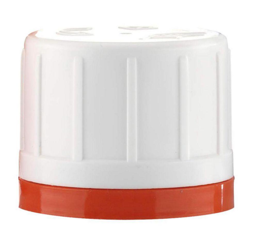 Kautex Tamper Evident Cap, PP White/Red, 32 mm, for 100–1000 mL Bottles, With Degassing Membrane