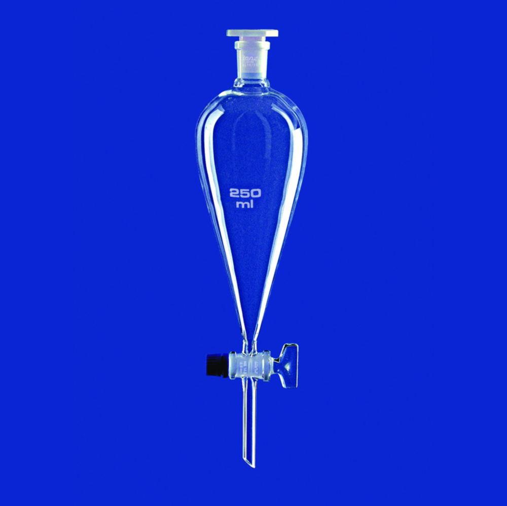 Lenz-Laborglas Separating Funnel 250ml, Squibb, Glass Key, NS 29/32, PE-Stopper, Bore 4.0mm, w./o. Grad., Borosilicate 3.3
