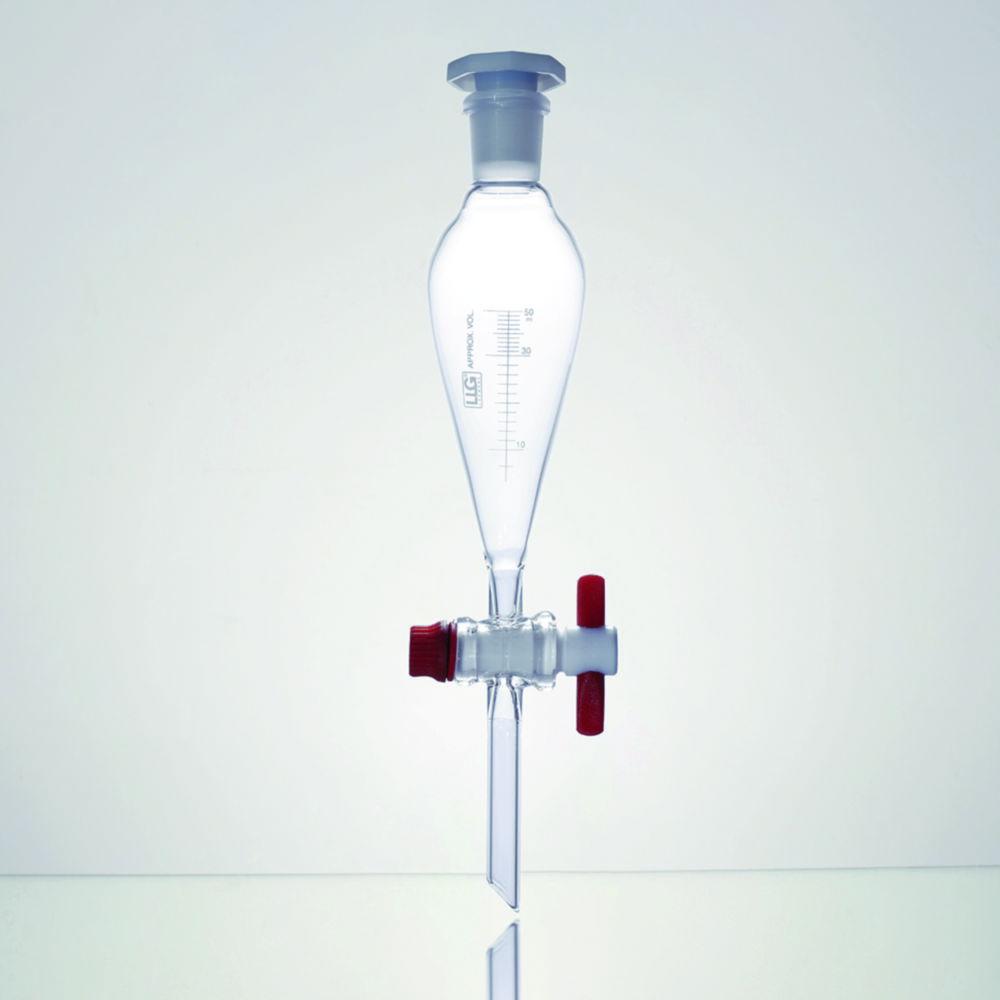 LLG Separating Funnel 100 ml After Squibb, PTFE Stopcock, Graduated, Borosilicate Glass 3.3, DIN 12452

