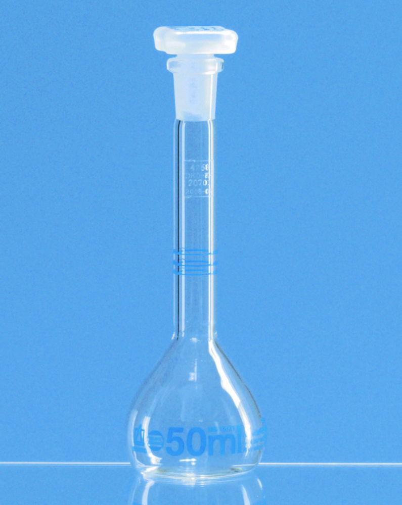 BRAND DAkkS-Test Volumetric Flask 10 mL, NS 10/19 with 3 Marks, BLAUBRAND, Class A, Boro 3.3, PP Stopper, for Dispensette

