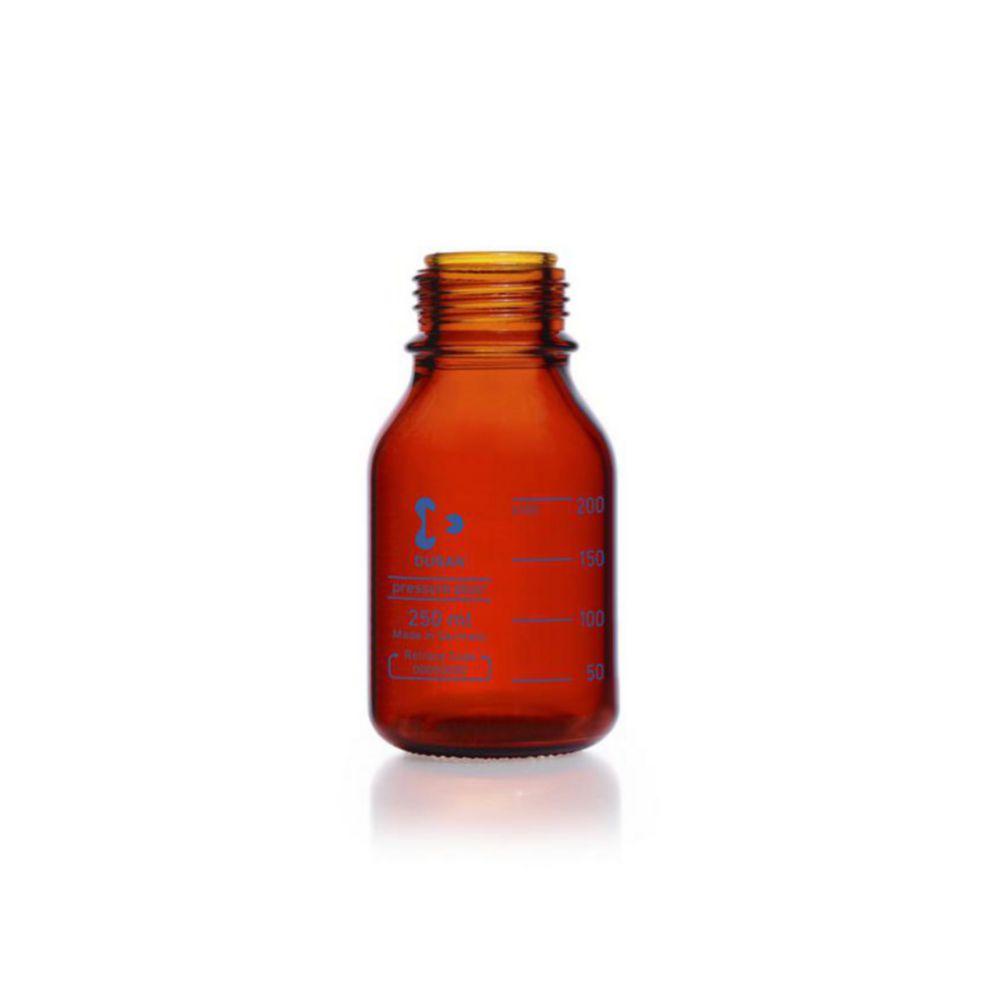 DWK Duran Laboratory Bottle, 250 mL, Amber, Pressure Plus GL45, Pressure Resistant to -1/+1.5 Bar​
