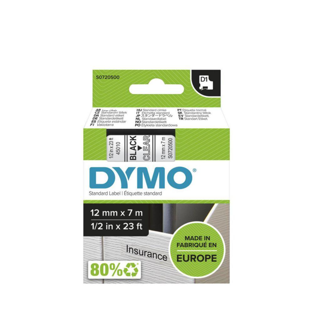Dymo D1-Tape, 12mm x 7m Black on Clear

