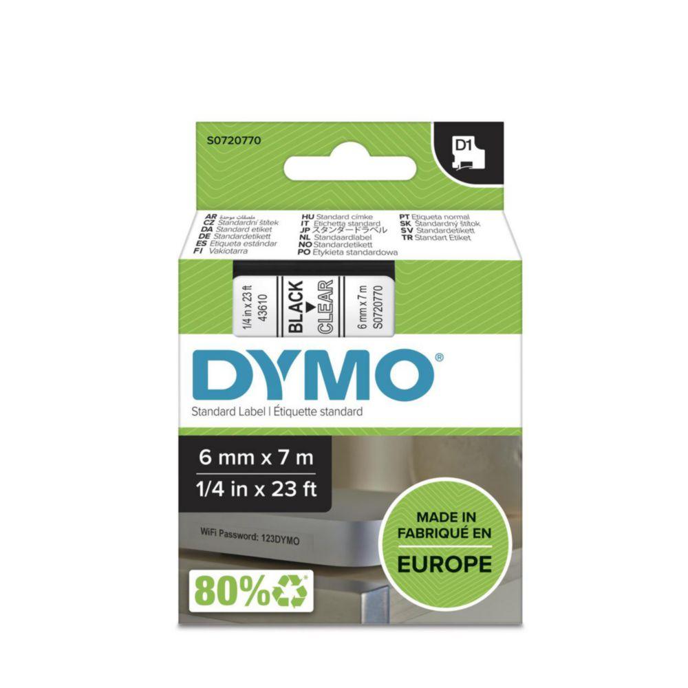 Dymo D1 Tape (6mm x 7m, Black on Clear)

