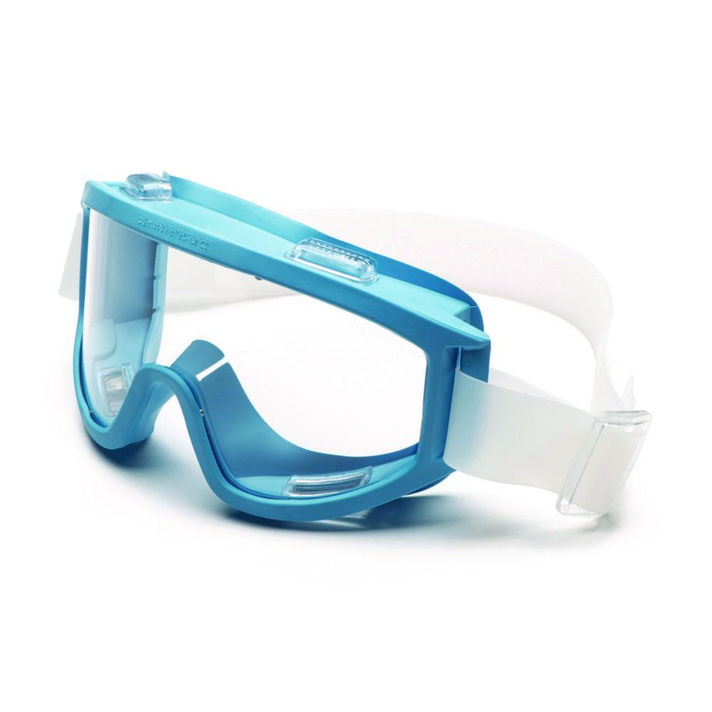 UNIVET Cleanroom Glasses, Blue Frame, Clear Lens, Elastic Headband, 2C-1.2 U 1 BT CE, Indirect Ventilation

