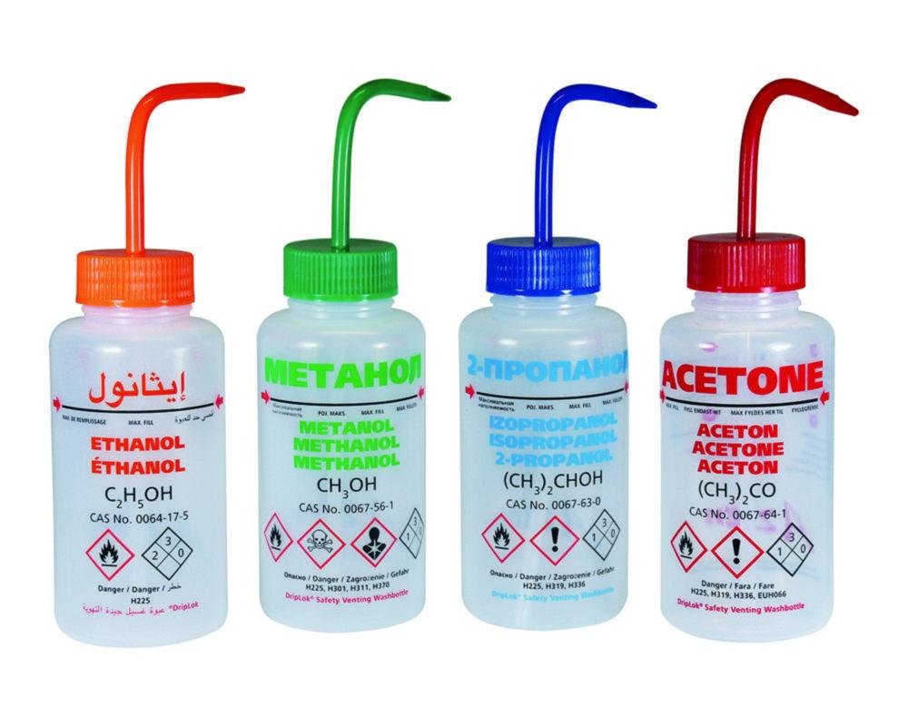 LLG Safety Vented Wash Bottle 500 mL, Ethanol, with Pressure Control Valve, LDPE, RU/PL/DE/UK