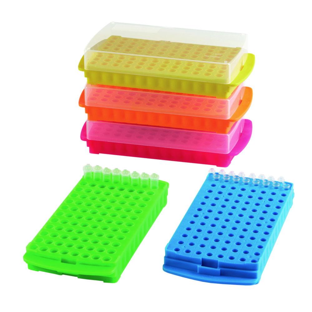 Heathrow Scientific 96-Well Reversible Rack (PP Green) – 96 Wells for 0.5 mL on One Side, 96 Wells for 1.5 to 2.0 mL on the Other Side