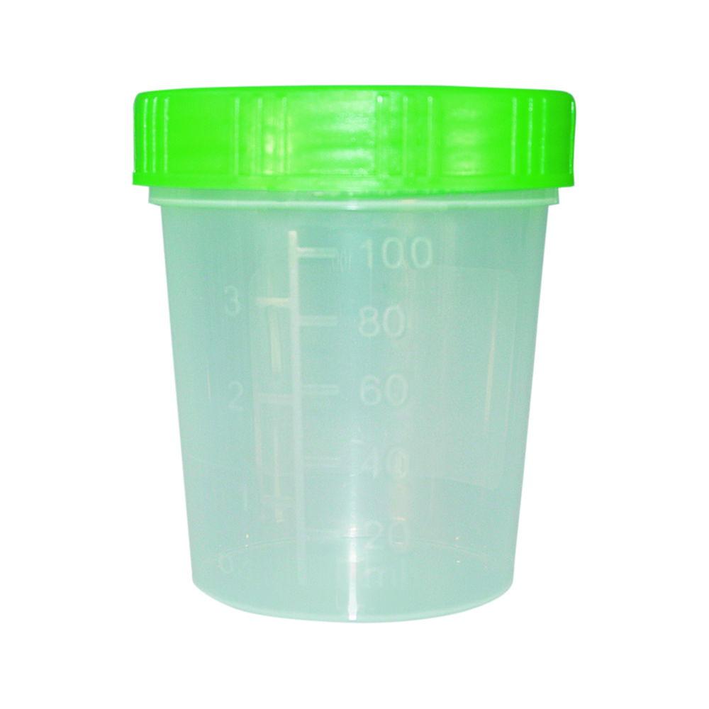 Urine beaker 125 ml, PP with screw cap yellow, HD-PE, sterile, pack of 5