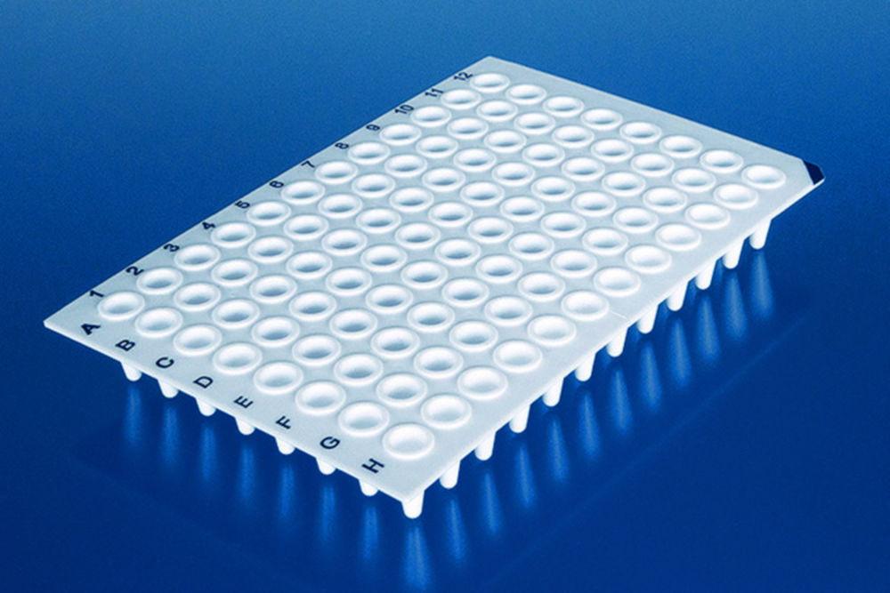 BRAND PCR Plates 96-Well without Frame, Low Profile, White, Blue Coding, Pack of 50