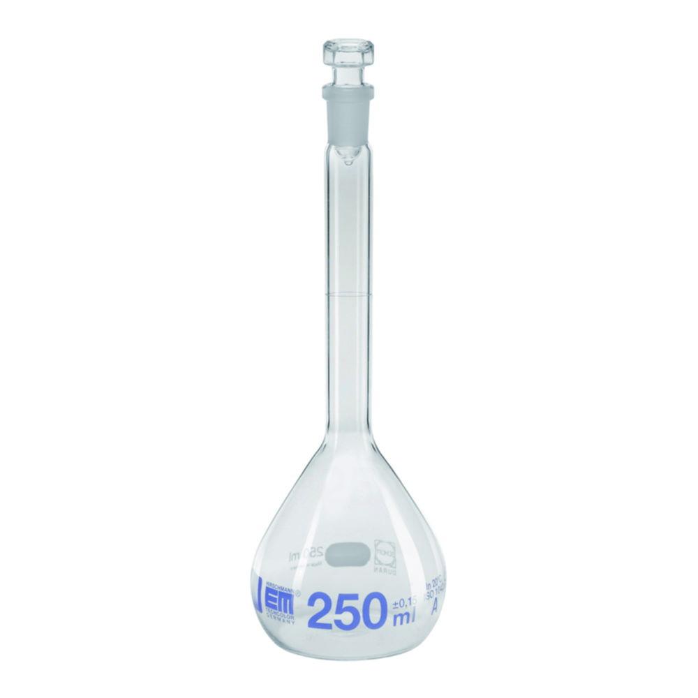 Hirschmann Laborgeräte Volumetric Flask 1000ml, DURAN, NS 24/29, Glass Stopper, Blue Graduation, Class A