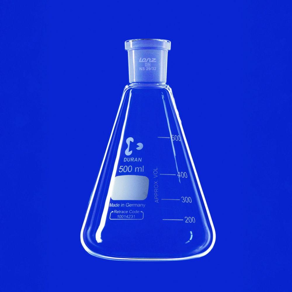 Lenz-Laborglas Erlenmeyer Flask 2000 mL with Conical Joint Cap, NS 29/32 Socket