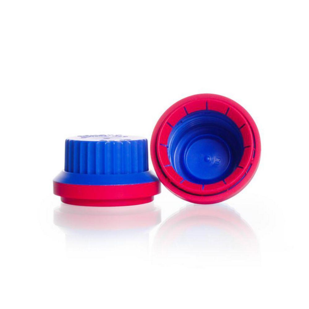 DWK Duran Tamper-Evident Screw Cap, GL45, PP Blue/Red, for Laboratory Bottle with Lip Seal