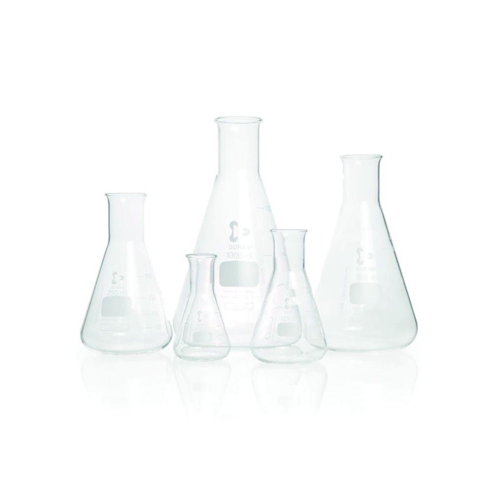 DWK Duran Erlenmeyer Flasks, Narrow Neck, Cap, 250 mL, Pack of 10