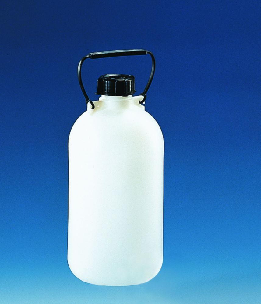 BRAND Storage Bottle 5 L PE-HD Narrow Neck with Screw Cap and Carrying Handle without Stopcock (Ø165mm, H335mm, Inner Neck Ø45mm)

