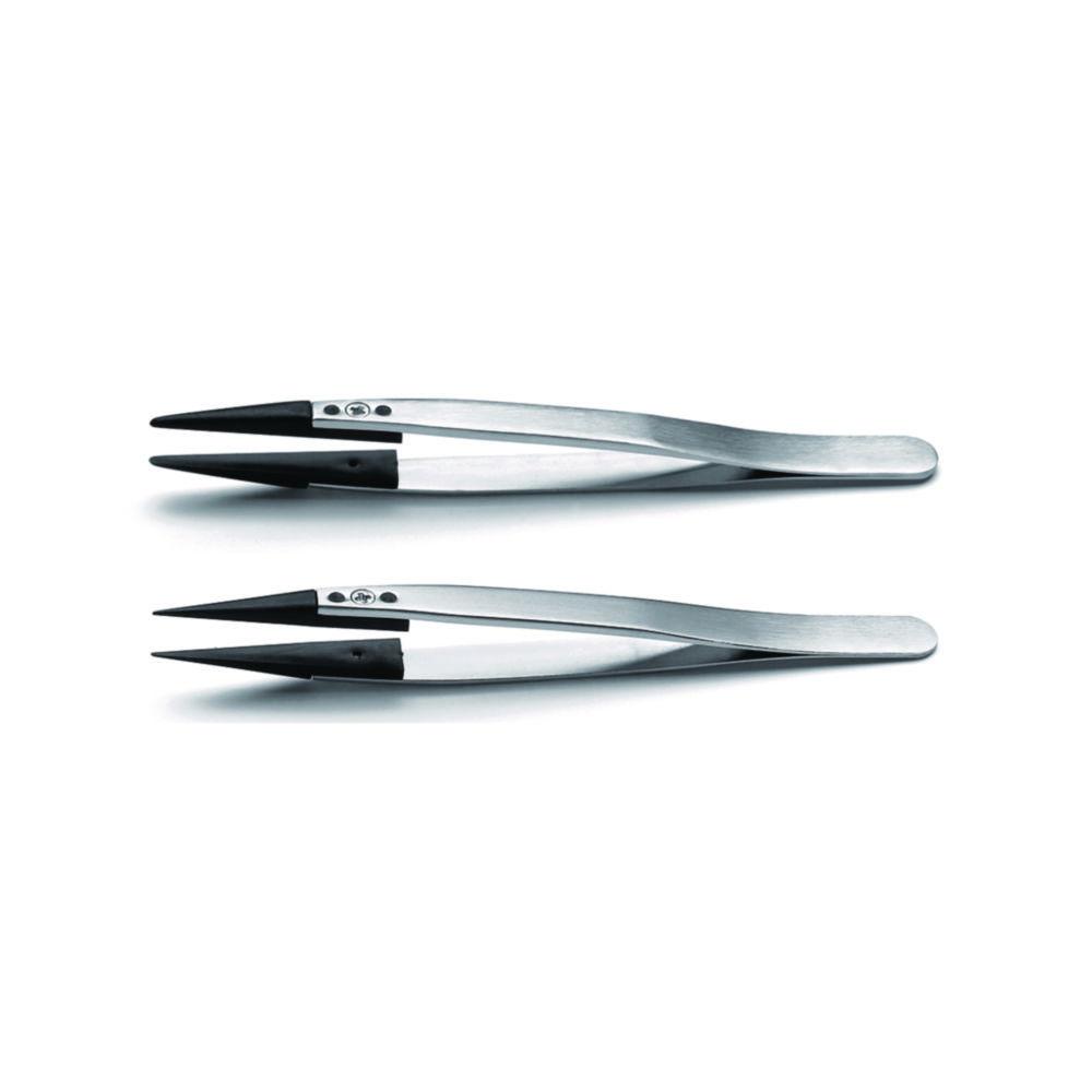 Ideal-tek Tweezers with Replaceable Plastic Tip (130 mm, Type 7CFR.SA, Curved Very Fine Tips, ESD Safe, Carbon Fibre)