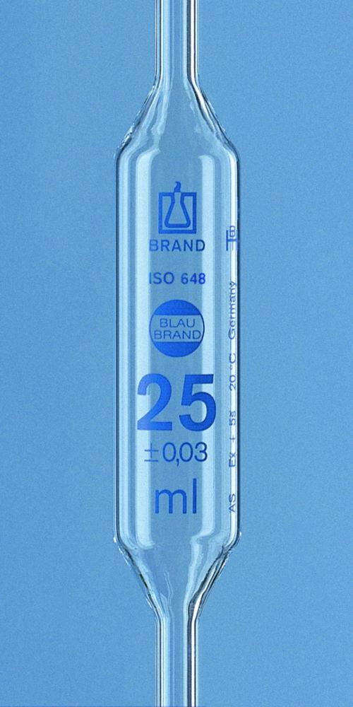 BRAND Volumetric Pipet 25ml with 2 Marks BLAUBRAND cl. AS AR-GLAS KB Blue Grad Pack of 6

