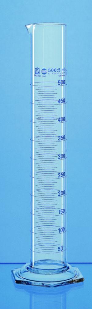 BRAND Measuring Cylinder 500 ml, h.F., Class A, USP Conformity Certified, Borosilicate 3.3, Pack of 2