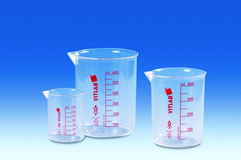 VITLAB Griffin Beaker 1000 ml, PMP (TPX) Red-Imprinted Graduation, Clear

