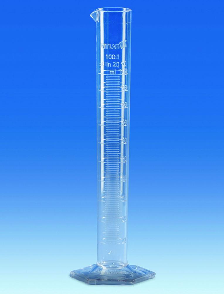 VITLAB Measuring Cylinder 100 ml, h.F., SAN Raised Scale