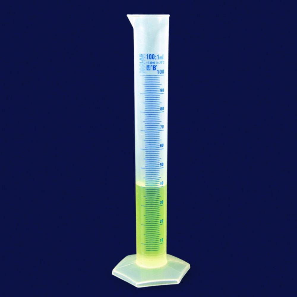ISOLAB Measuring Cylinder, 10 mL, Tall Form, PP, CLB, Blue Scale