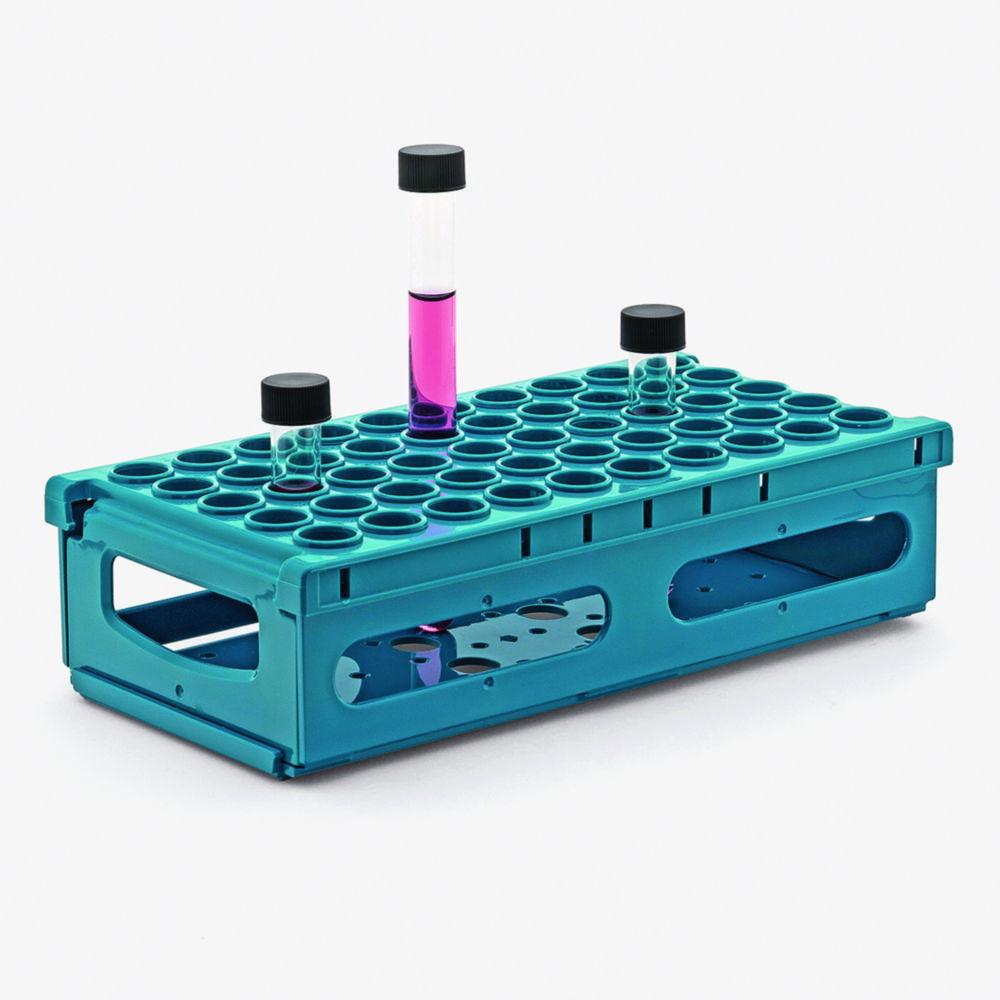 ISOLAB Test Tube Rack, Blue, High-Density PP, 50 Places for Tube Diameter 15-16 mm