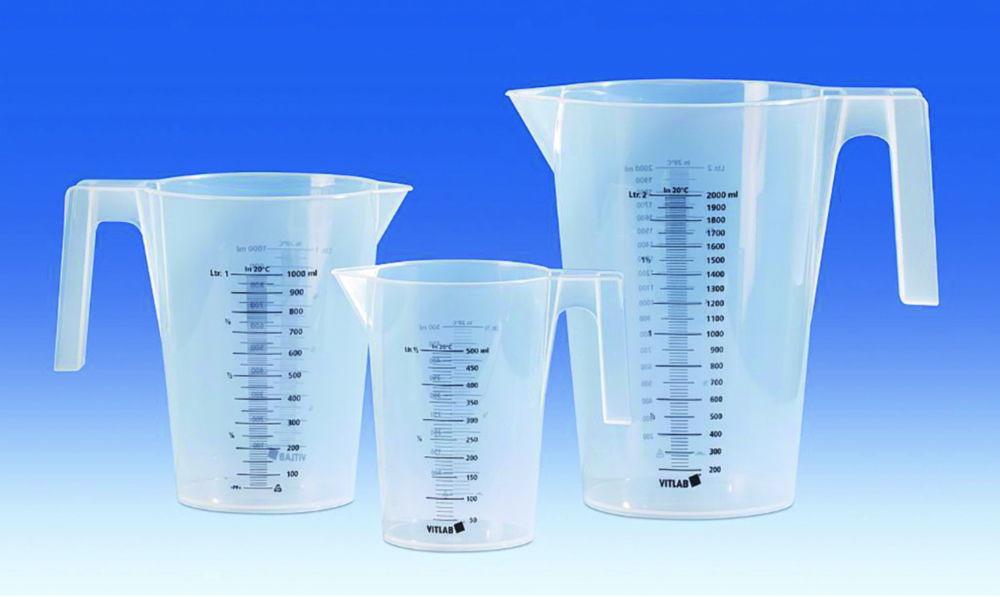 VITLAB Measuring Jug 500 ml, PP, Stackable, Completely Transparent, Printed Black Graduation on Both Sides