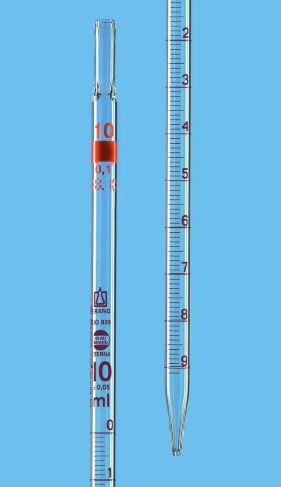 BRAND Measuring Pipette 10 ml: 0.1 ml, AR-Glass, BLAUBRAND ETERNA, Cl. AS, Full Drownspout, Brown Grad., Pack of 12
