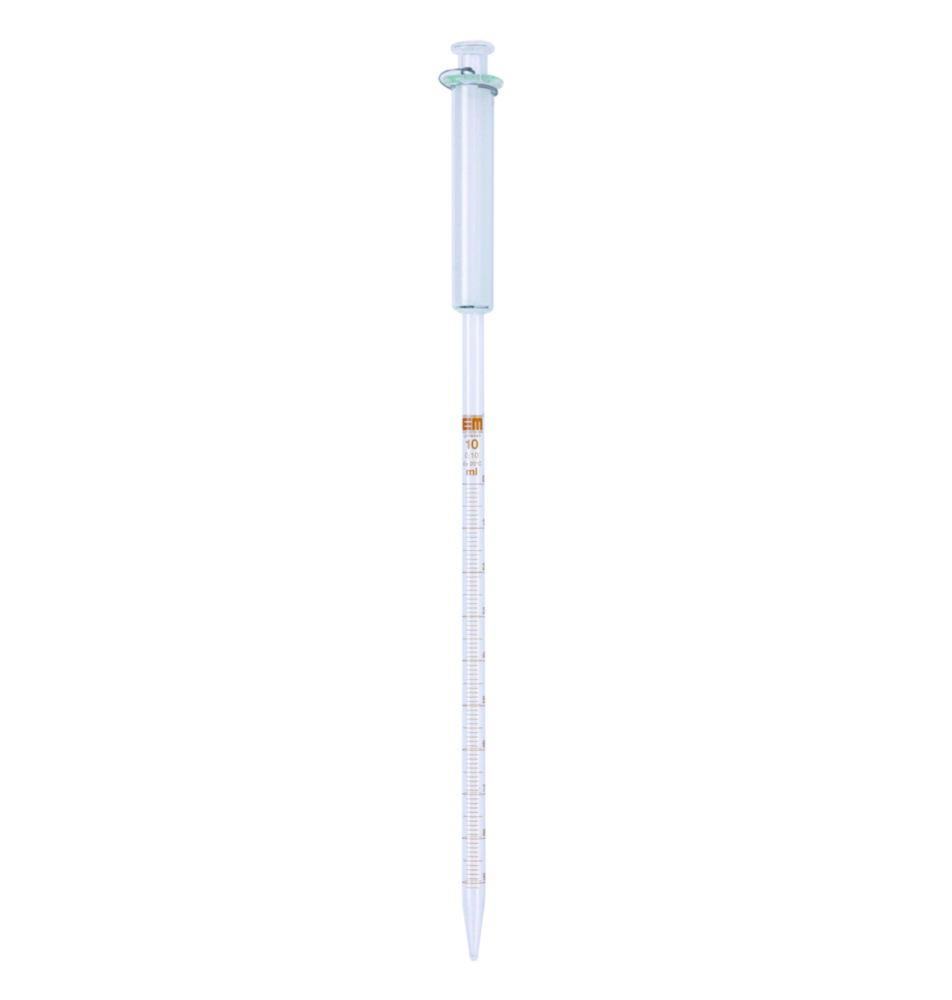 Hirschmann Laborgeräte Graduated Pipette 10:0.1 mL AR-Glass Amber with Piston, Graduated to tip