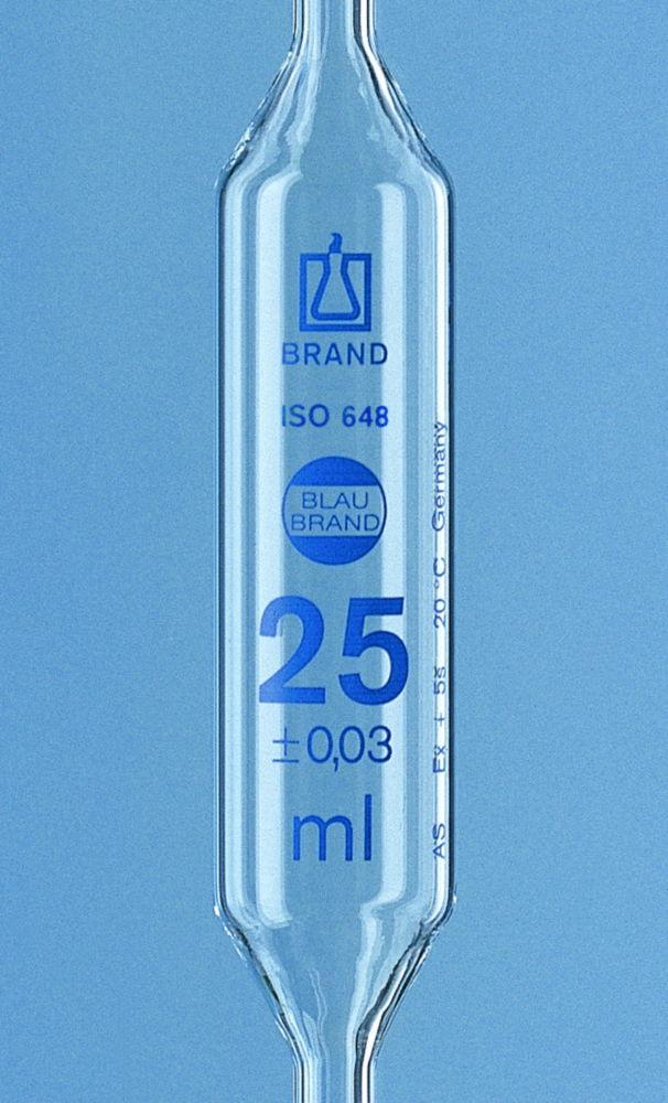 BRAND BLAUBRAND 40 mL Volumetric Pipette, Class AS, AR-GLAS, Blue Graduation, Pack of 6