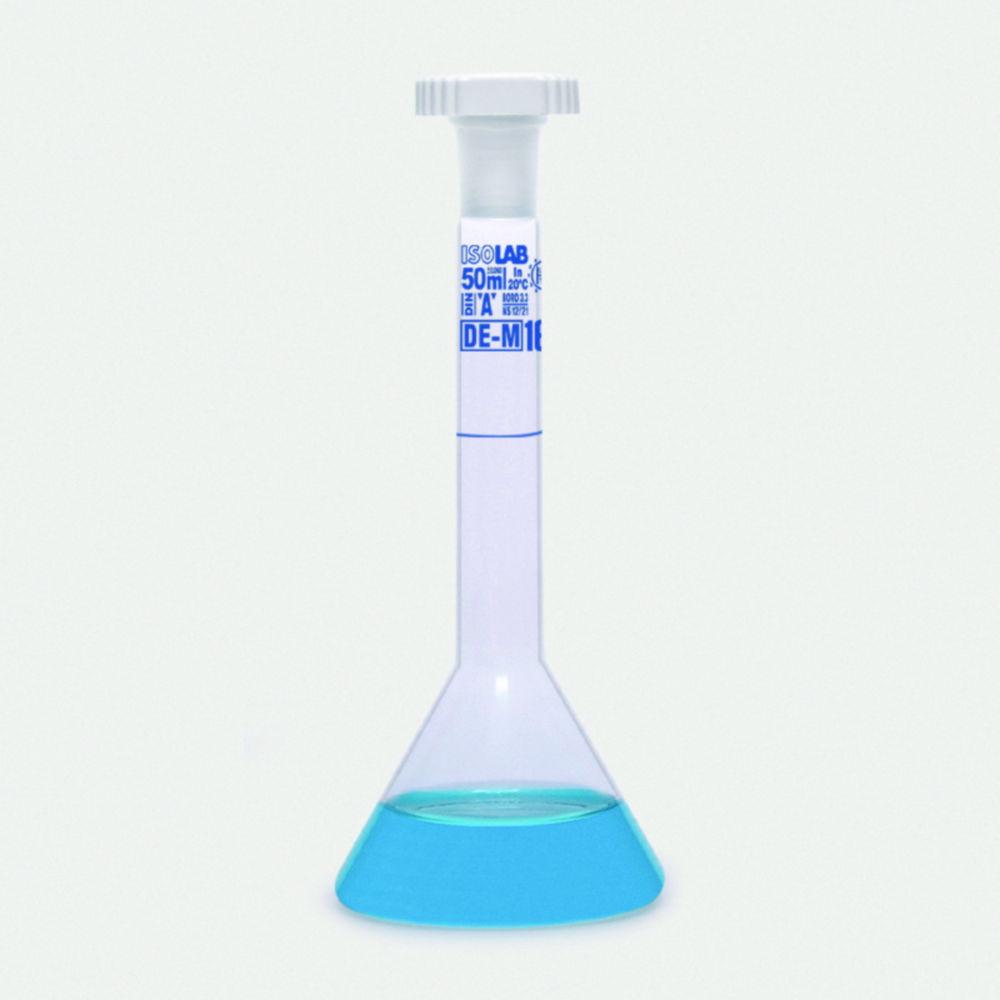 ISOLAB Volumetric Flask 5 mL Clear Trapezoidal Glass Class A NS 07/16 PE Stopper Blue Scale Batch Identification (Pack of 2)