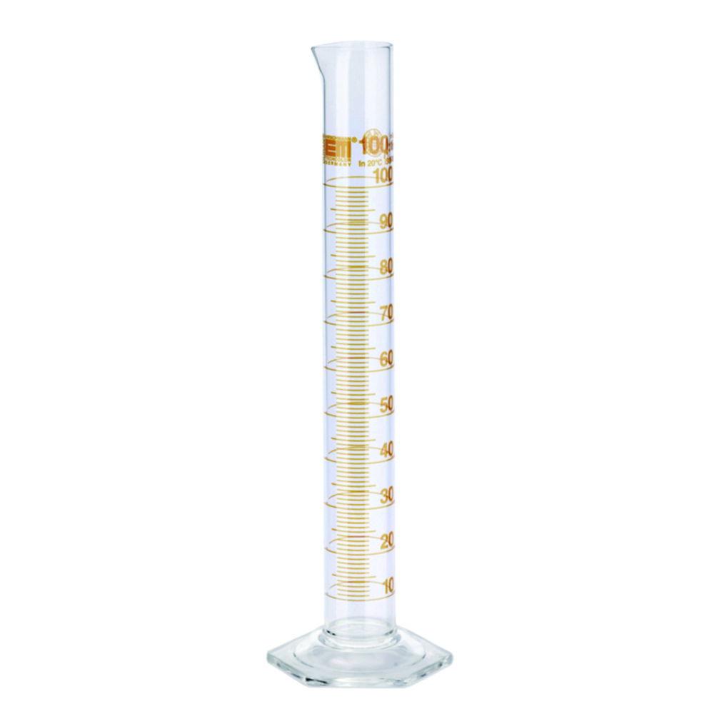 Hirschmann Laborgeräte 500 mL Measuring Cylinder, Class A, DURAN, Ring Graduation, Amber Graduated, Conformity Certified