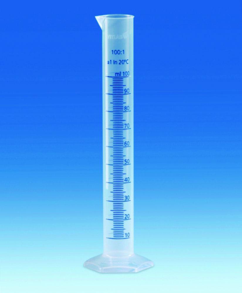 VITLAB Measuring Cylinder, Tall Form, PP, Class B, Cap. 25 ml, Blue Graduation