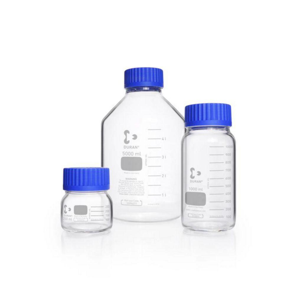 DWK Duran Laboratory Glass Bottle, 250ml Clear, GLS 80, Wide Neck with Screw-Cap and Pouring Ring